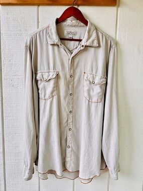 Vintage Ryan Michael Silk & Cotton Long-Sleeve Shirt with Hexagon Pearl Snaps